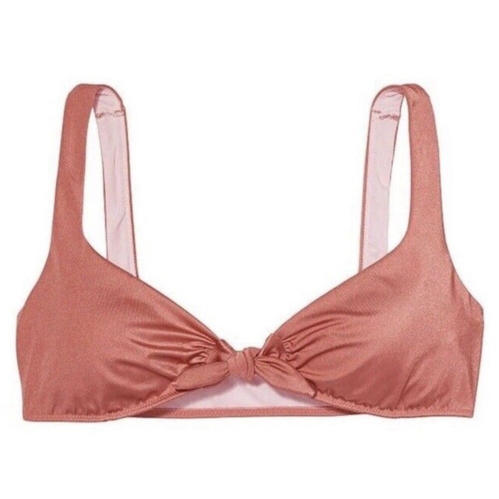 Victoria’s Secret Bikini Top Size XL Rose Gold Pink Metallic Padded Front Tie